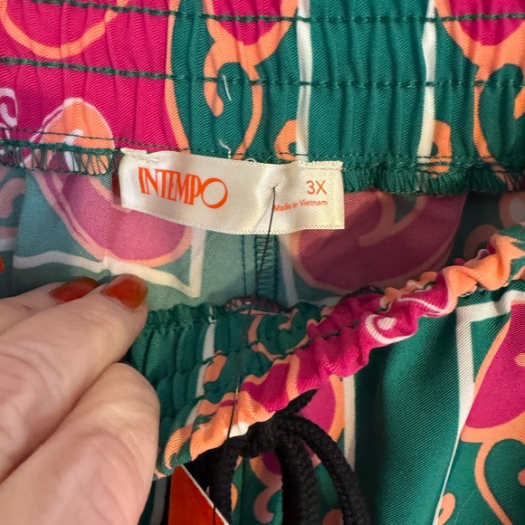 NWT  Wide Leg Tropical Palm Tree Print Pants   PLUS:  3X       #F - Picture 7 of 8